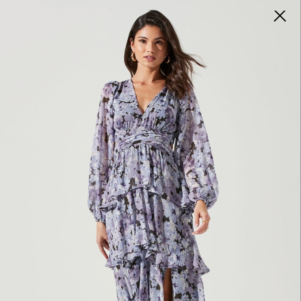 ASTR anora floral tiered maxi dress in purple floral